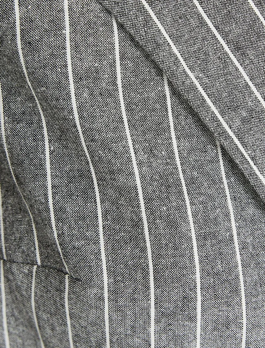 10623 Black One Button Long Striped Jacket