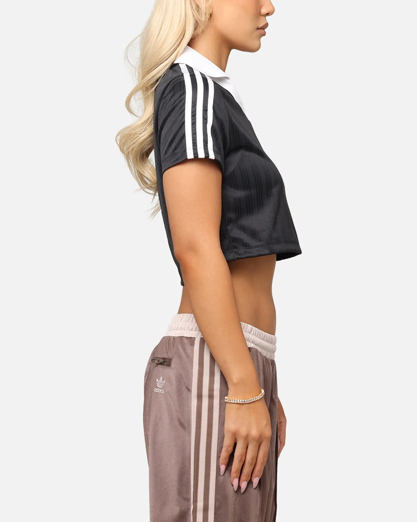 Adidas Women's Jacquard Crop Polo Shirt Black