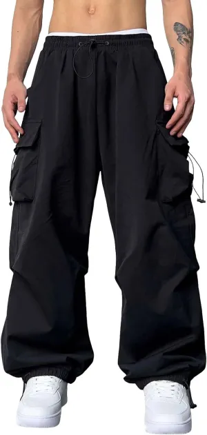 Alalaso Mens Baggy Cargo Pants Parachute Pants Causal Loose Fit Joggers Trendy Harem Pants Hip Hop Streetwear with Pockets