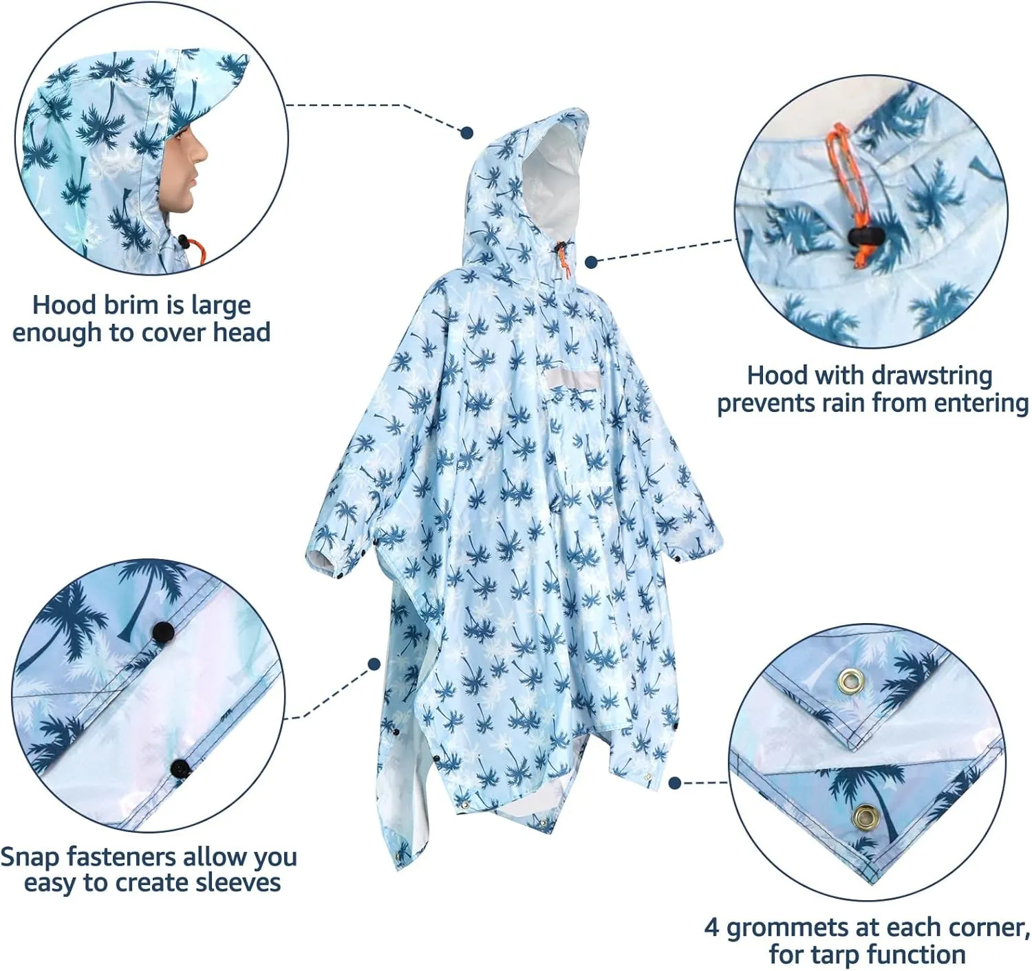 ANYOO Waterproof Rain Poncho for Adults Lightweight Raincoat for Men Women Jacket Coat Hooded for Hiking Outdoor Activities