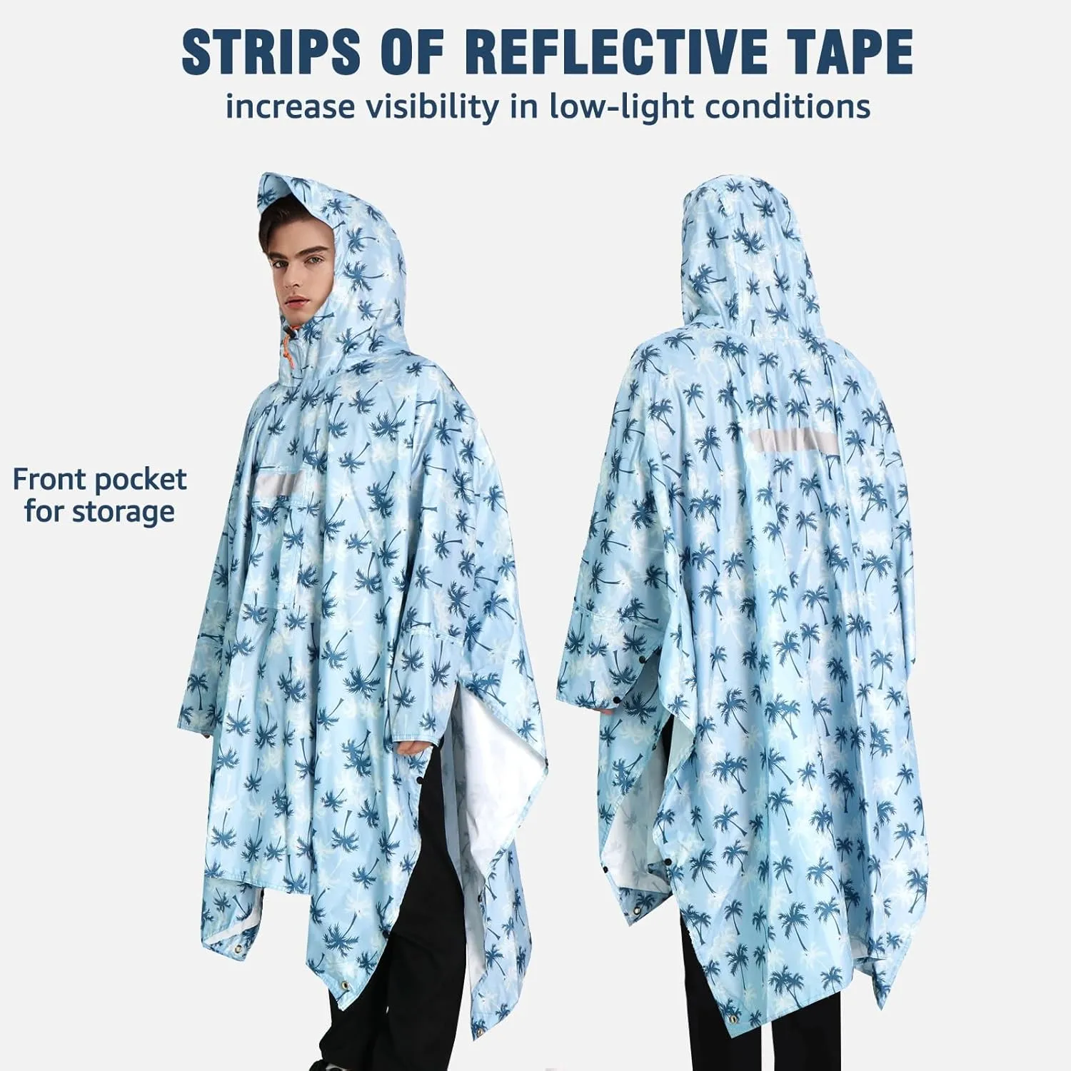 ANYOO Waterproof Rain Poncho for Adults Lightweight Raincoat for Men Women Jacket Coat Hooded for Hiking Outdoor Activities