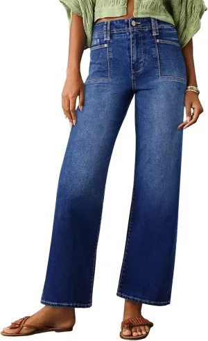 Astylish Womens Wide Leg Jeans High Waisted Stretchy Buttoned Denim Pants Trendy 2025 with Pocket