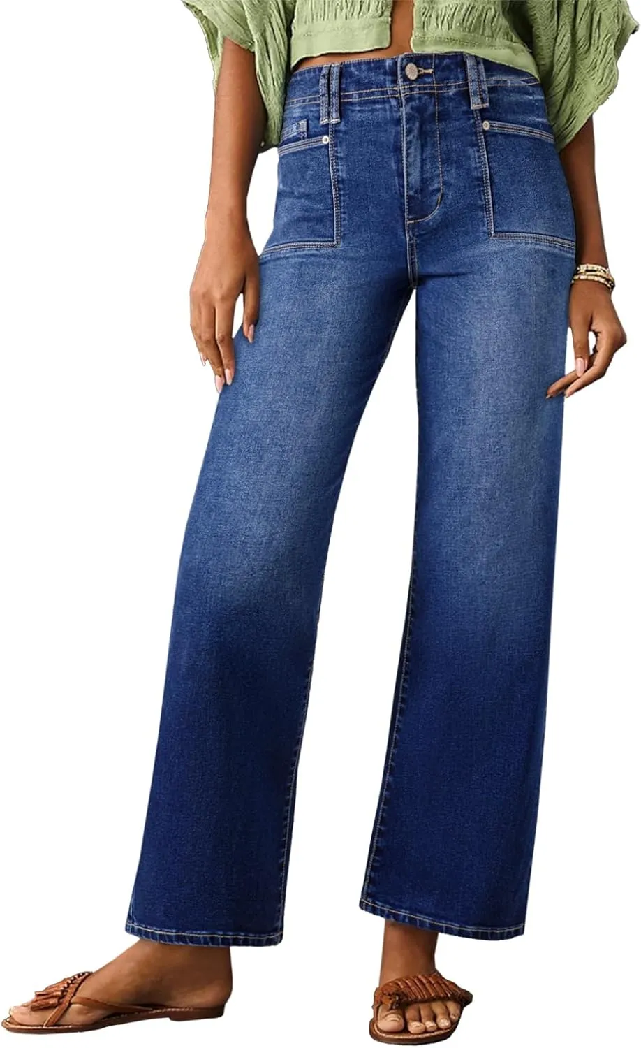 Astylish Womens Wide Leg Jeans High Waisted Stretchy Buttoned Denim Pants Trendy 2025 with Pocket