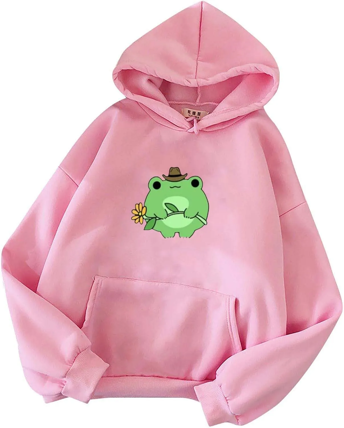 Attine Cute Frog Hoodie for Womens 2024 Long Sleeve Patchwork Sweatshirts Kawaii Frog Graphic Pullover with Pocket