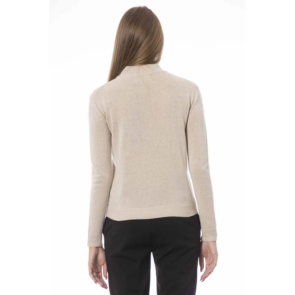 Baldinini Trend Chic Beige Turtleneck Cashmere Blend Sweater
