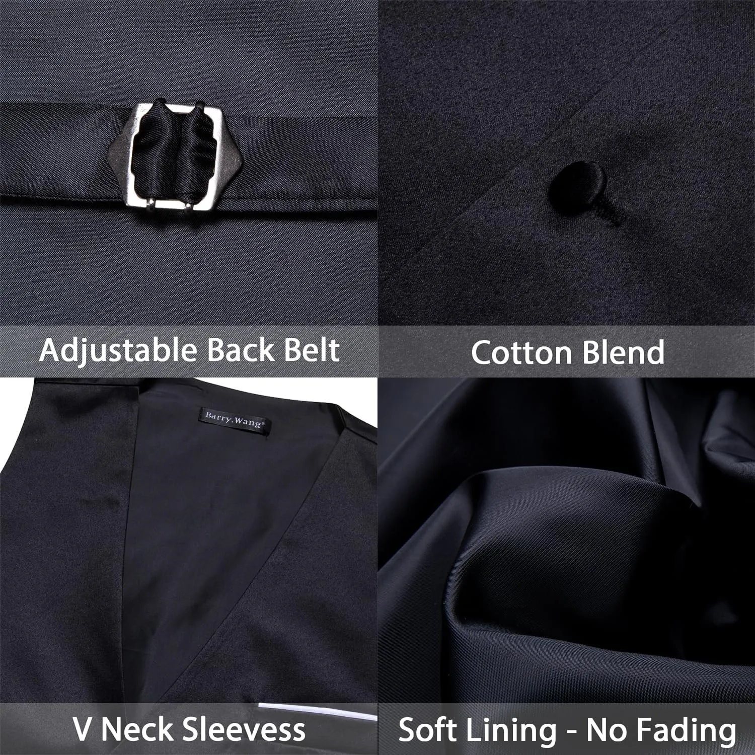 Barry.Wang Mens Suit Vest Bow Tie Set 4PCS Formal V-neck Slim Fit Casual Solid Color Waistcoat Wedding Party Tuxedo