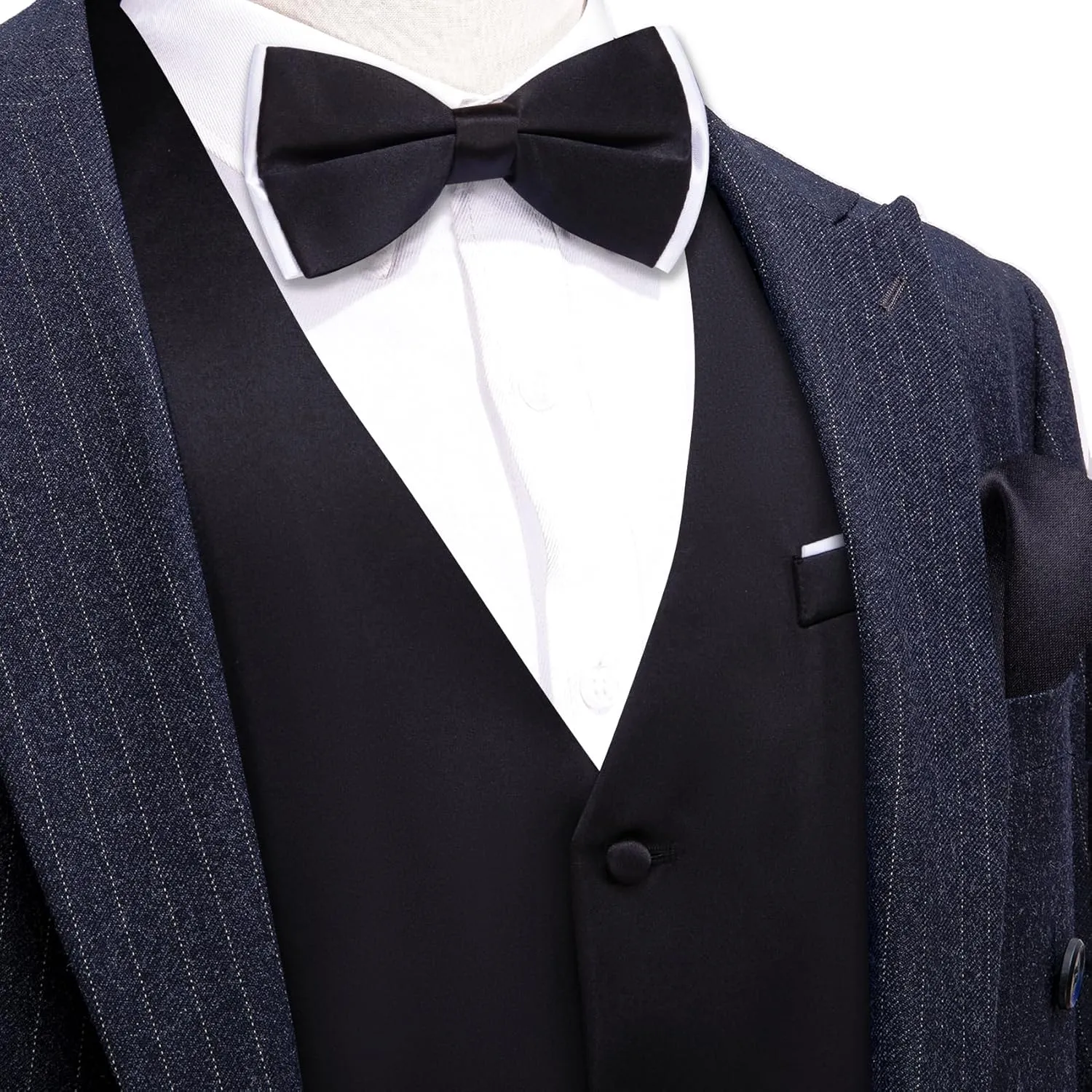 Barry.Wang Mens Suit Vest Bow Tie Set 4PCS Formal V-neck Slim Fit Casual Solid Color Waistcoat Wedding Party Tuxedo