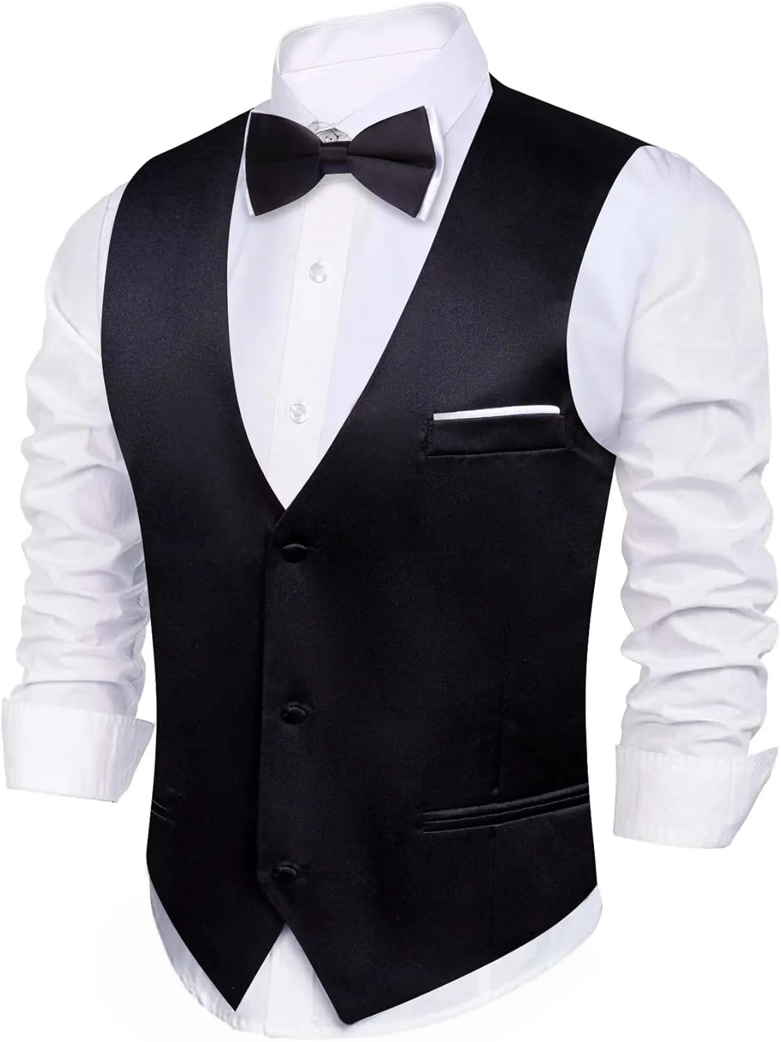 Barry.Wang Mens Suit Vest Bow Tie Set 4PCS Formal V-neck Slim Fit Casual Solid Color Waistcoat Wedding Party Tuxedo