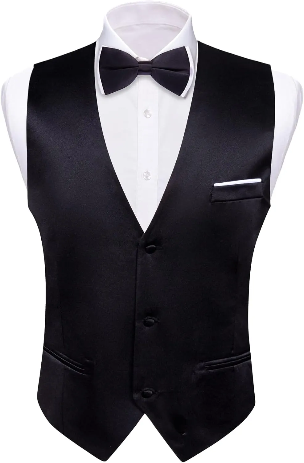 Barry.Wang Mens Suit Vest Bow Tie Set 4PCS Formal V-neck Slim Fit Casual Solid Color Waistcoat Wedding Party Tuxedo
