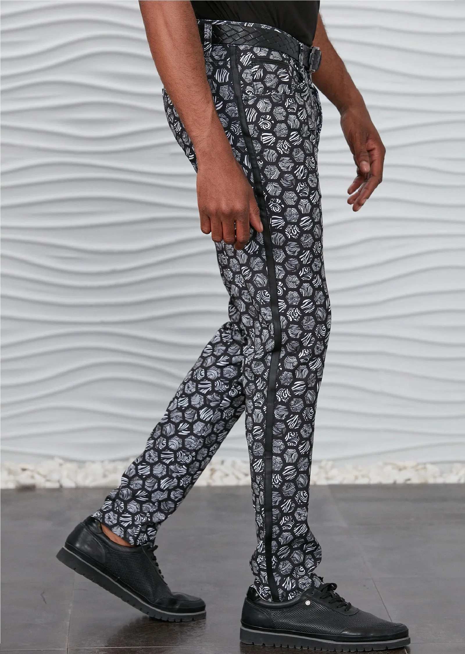 Black Hexagon Print Pants