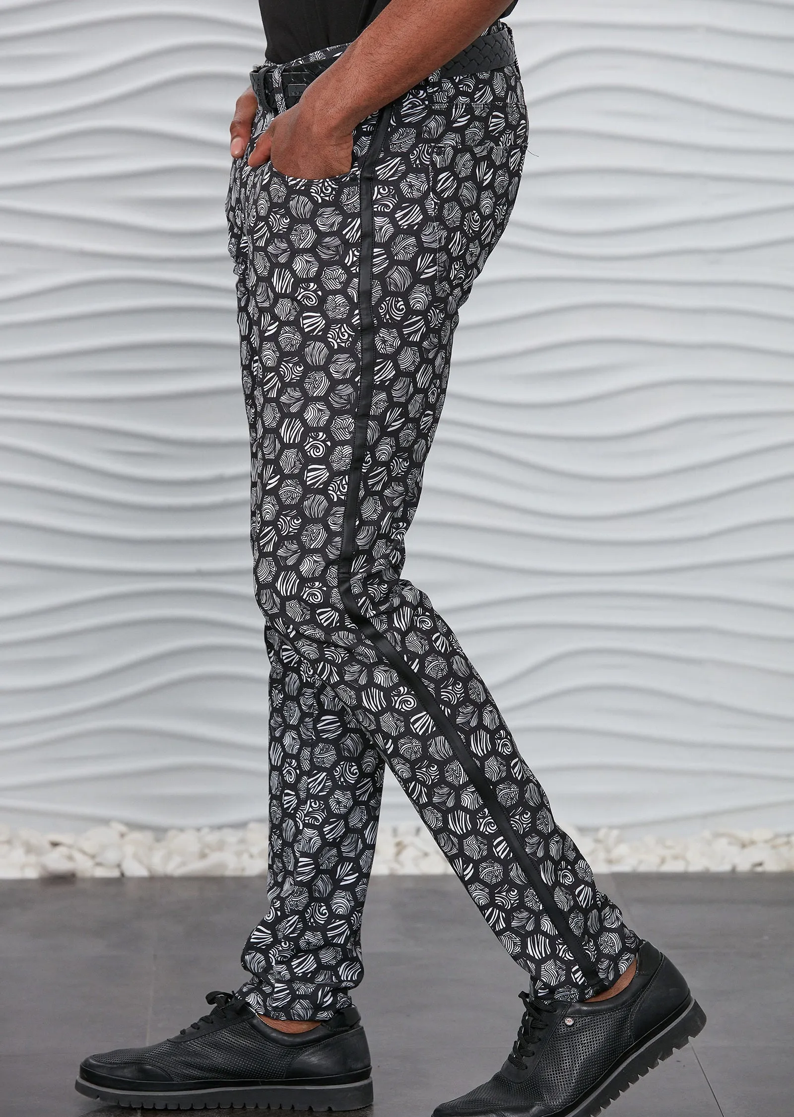 Black Hexagon Print Pants