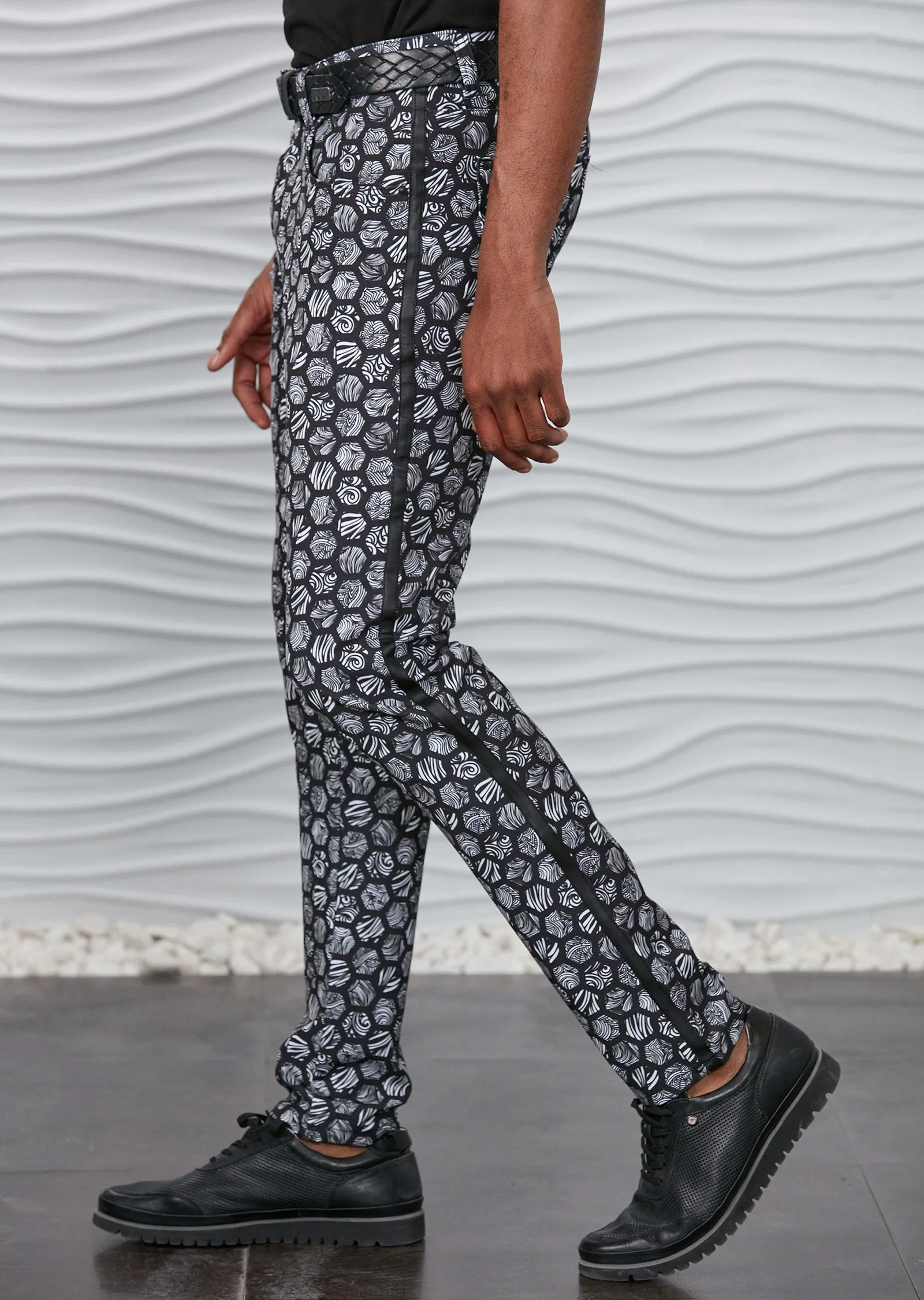 Black Hexagon Print Pants