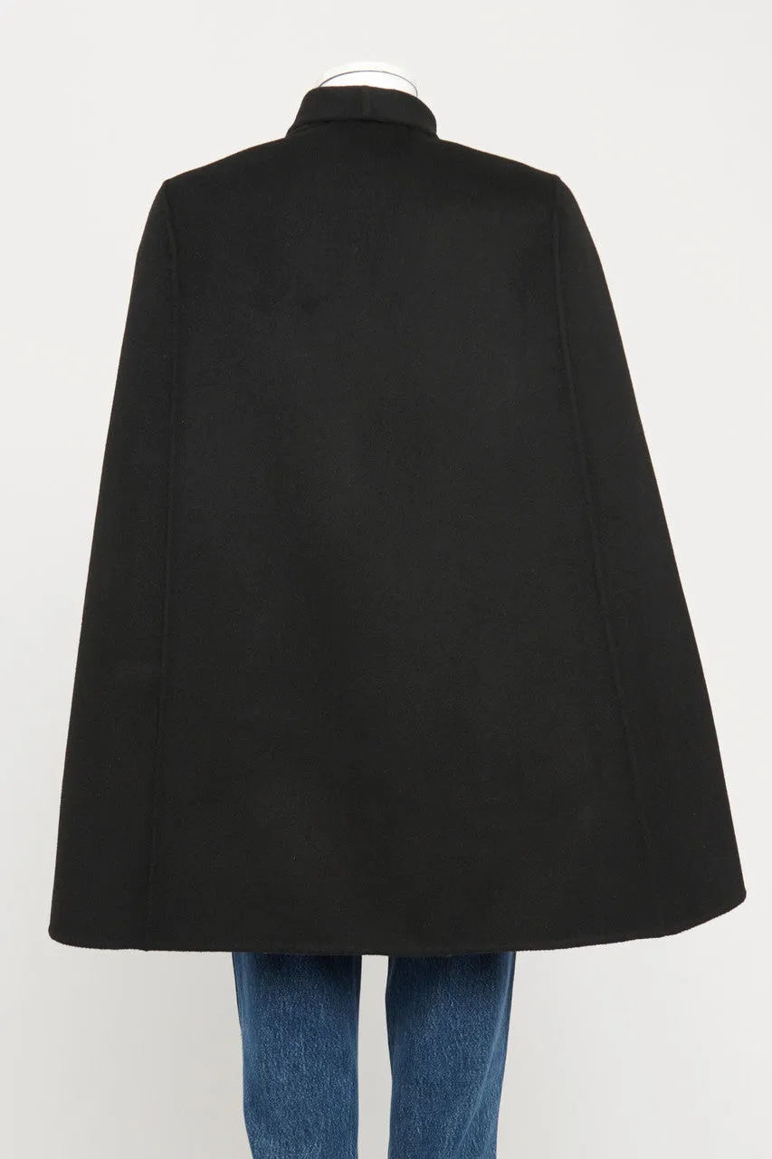 Black Wool and Cashmere Double Breasted Preowned Poncho Coat