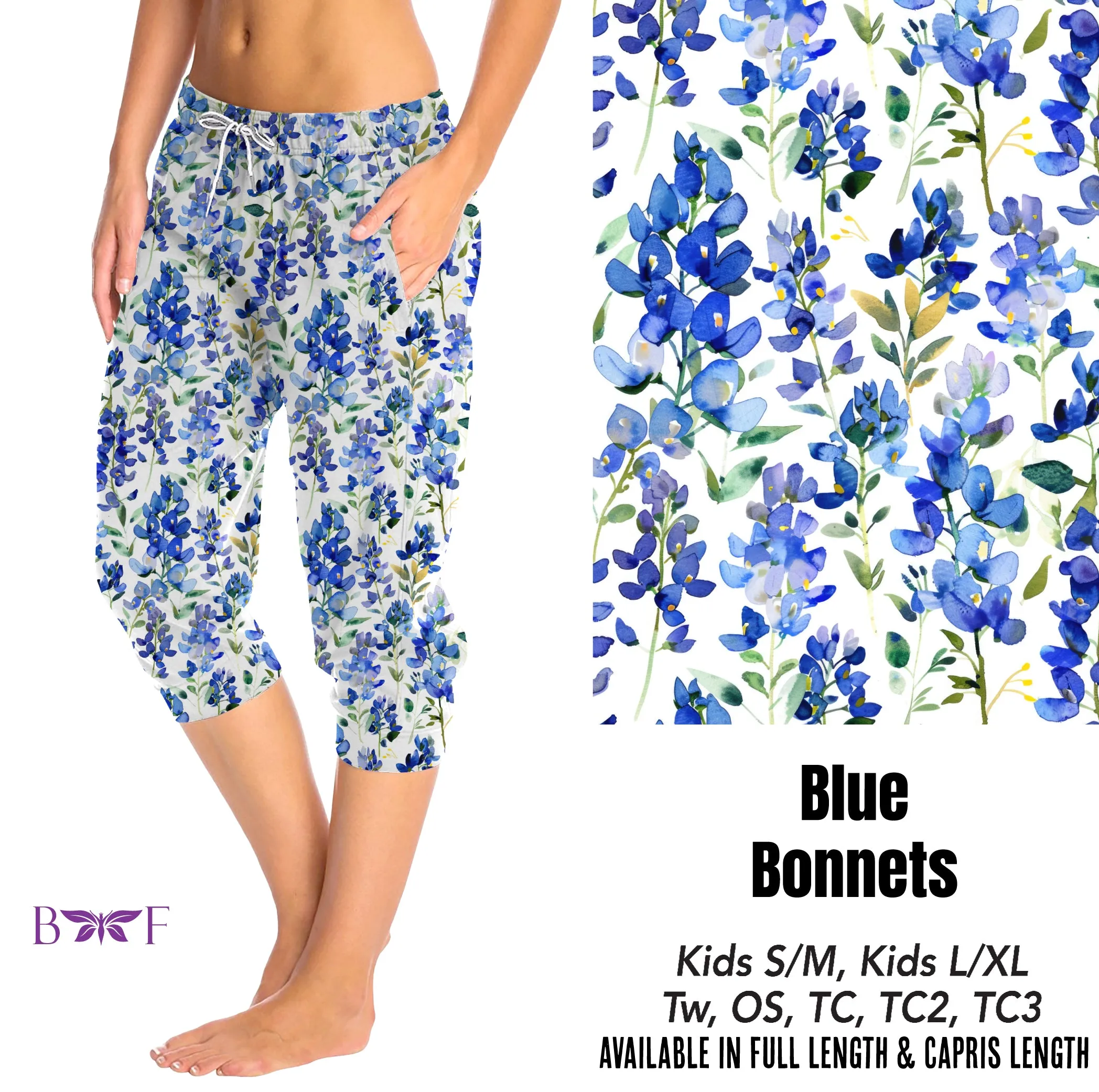 Blue Bonnets leggings and capris with pockets