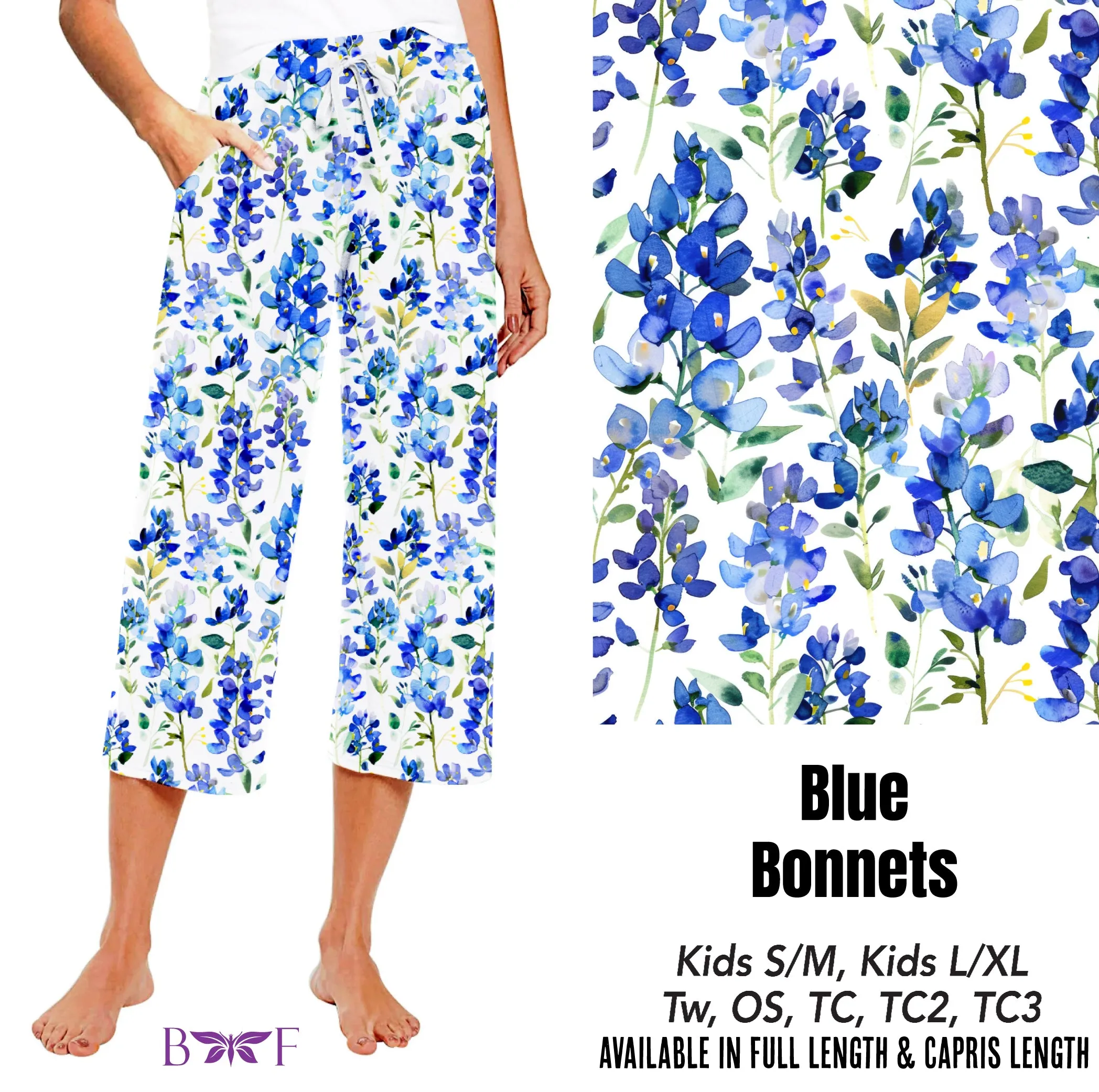 Blue Bonnets leggings and capris with pockets