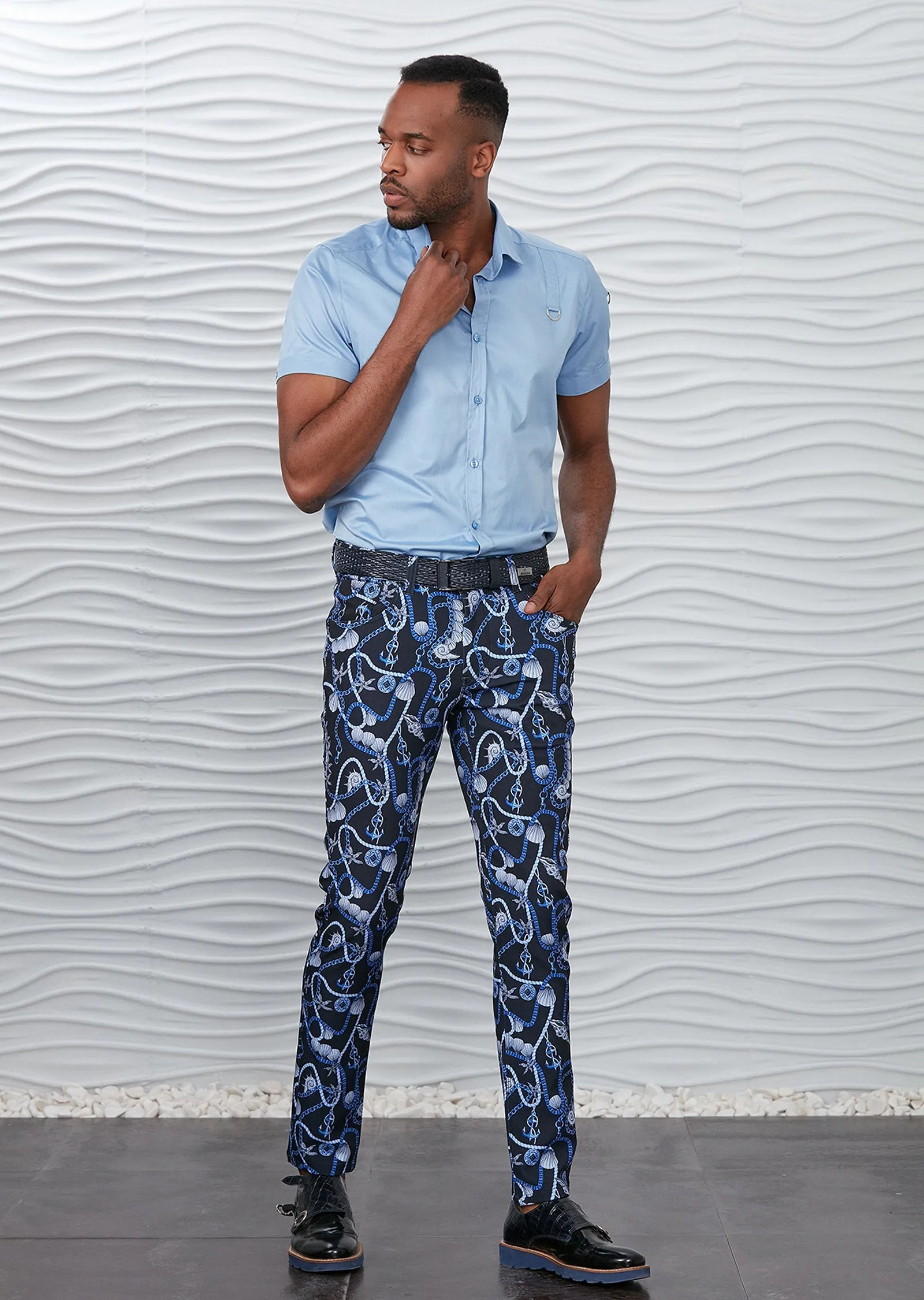 Blue Chain Tessel Print Pants