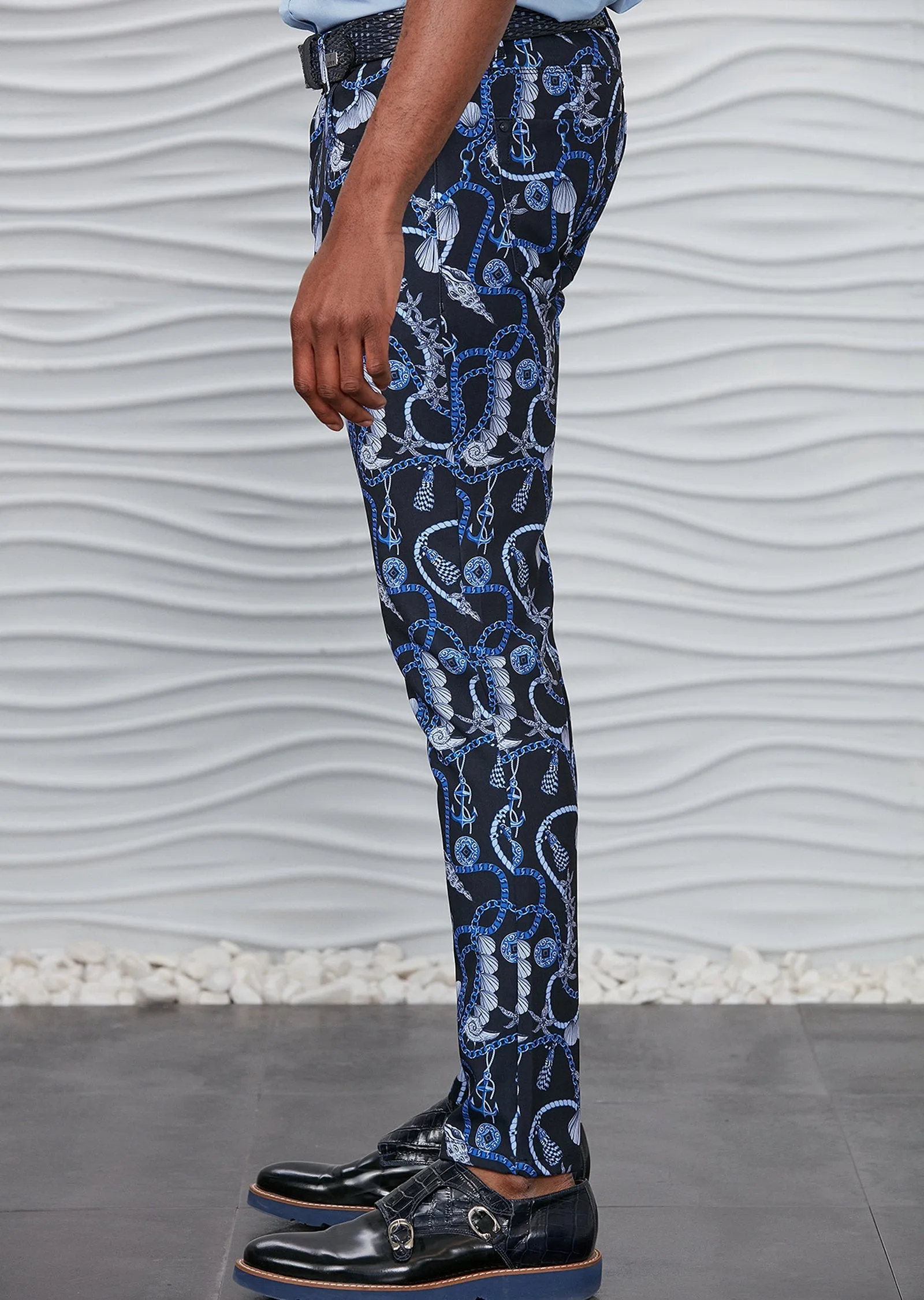 Blue Chain Tessel Print Pants