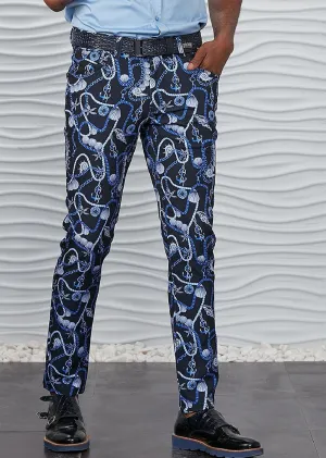 Blue Chain Tessel Print Pants