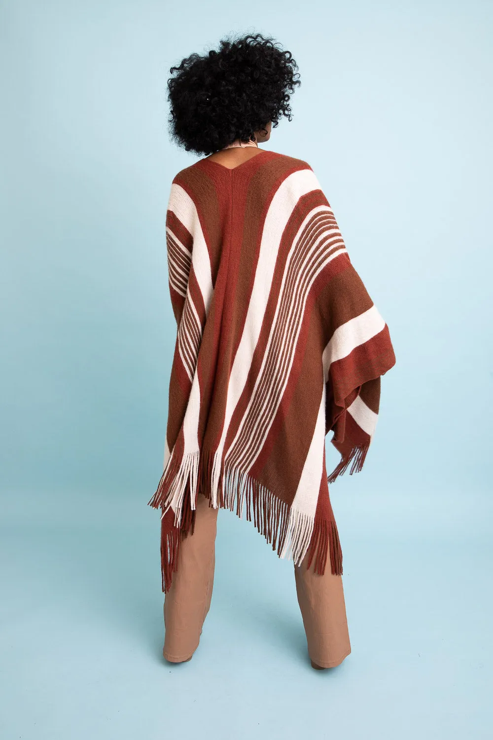 Boho Striped Frayed Edge Ruana