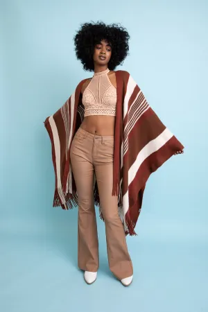Boho Striped Frayed Edge Ruana