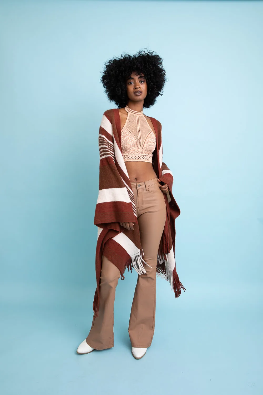Boho Striped Frayed Edge Ruana