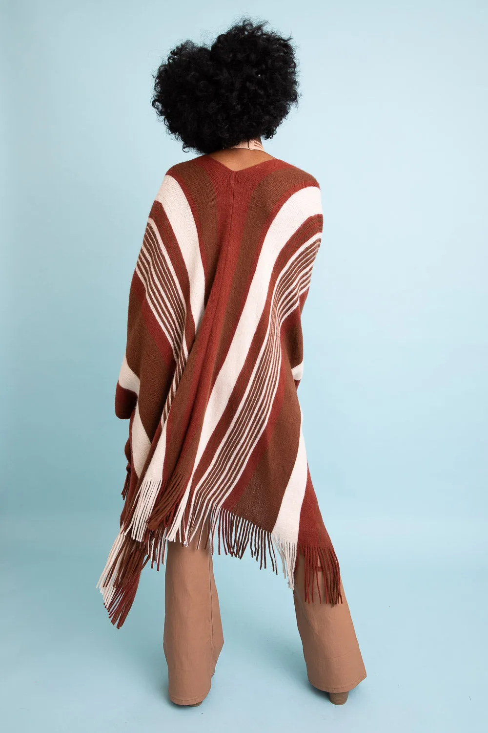 Boho Striped Frayed Edge Ruana