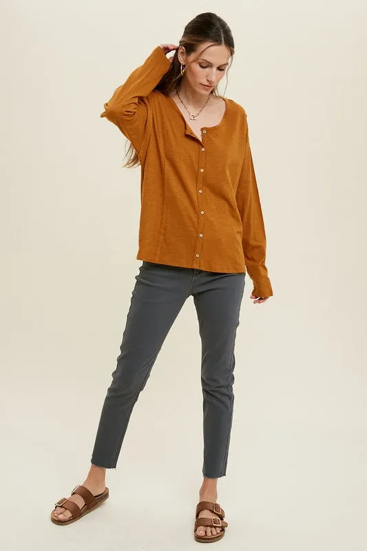 Button-Up Cotton Slub Top