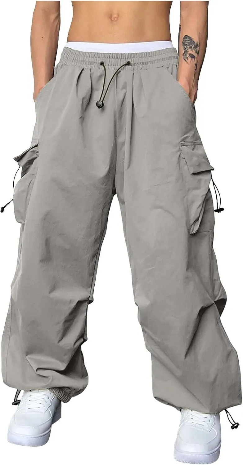Cargo Pant for Men Casual Work Sweatpants Drawstring Waist Wide Leg Hiking Pants with Multiple Pockets