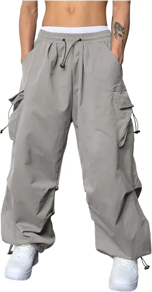 Cargo Pant for Men Casual Work Sweatpants Drawstring Waist Wide Leg Hiking Pants with Multiple Pockets