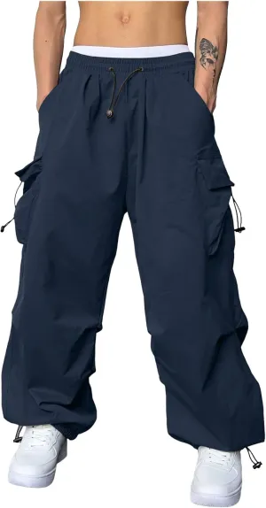 Cargo Pant for Men Casual Work Sweatpants Drawstring Waist Wide Leg Hiking Pants with Multiple Pockets