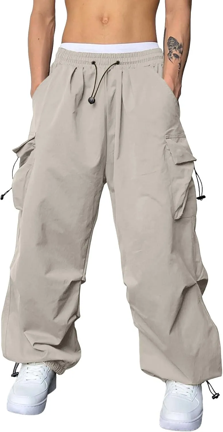 Cargo Pants for Men, Loose Fit Baggy Sweatpants, Casual Solid Color Pants with Pockets, Outdoor Drawstring Trousers