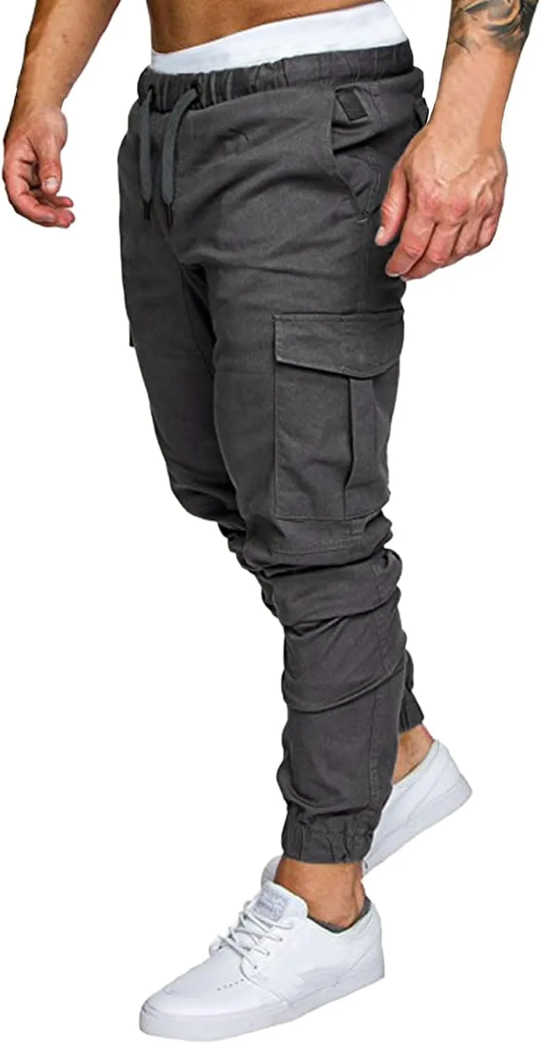 Cargo Pants for Men Relaxed Fit Cargo Pants Elastic Waist Drawstring Jogger Sweatpants Straight Multi Pockets Outdoor