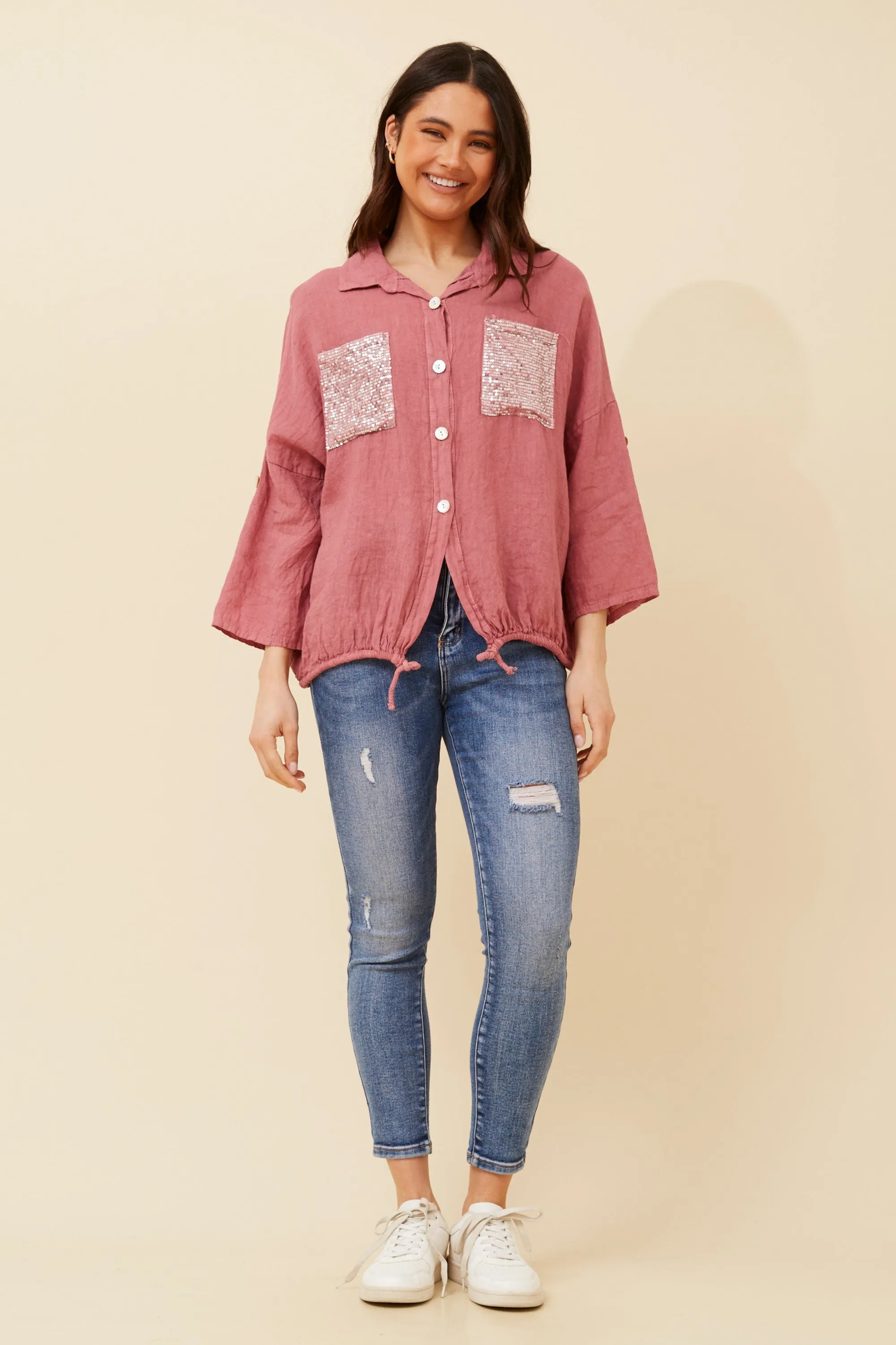 Caroline Morgan Sequin Pocket Shirt
