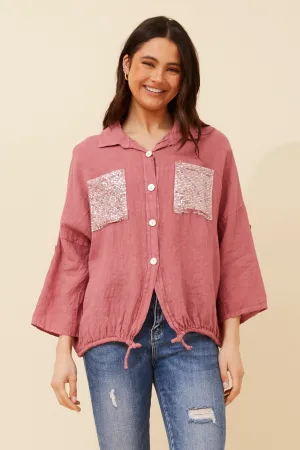 Caroline Morgan Sequin Pocket Shirt