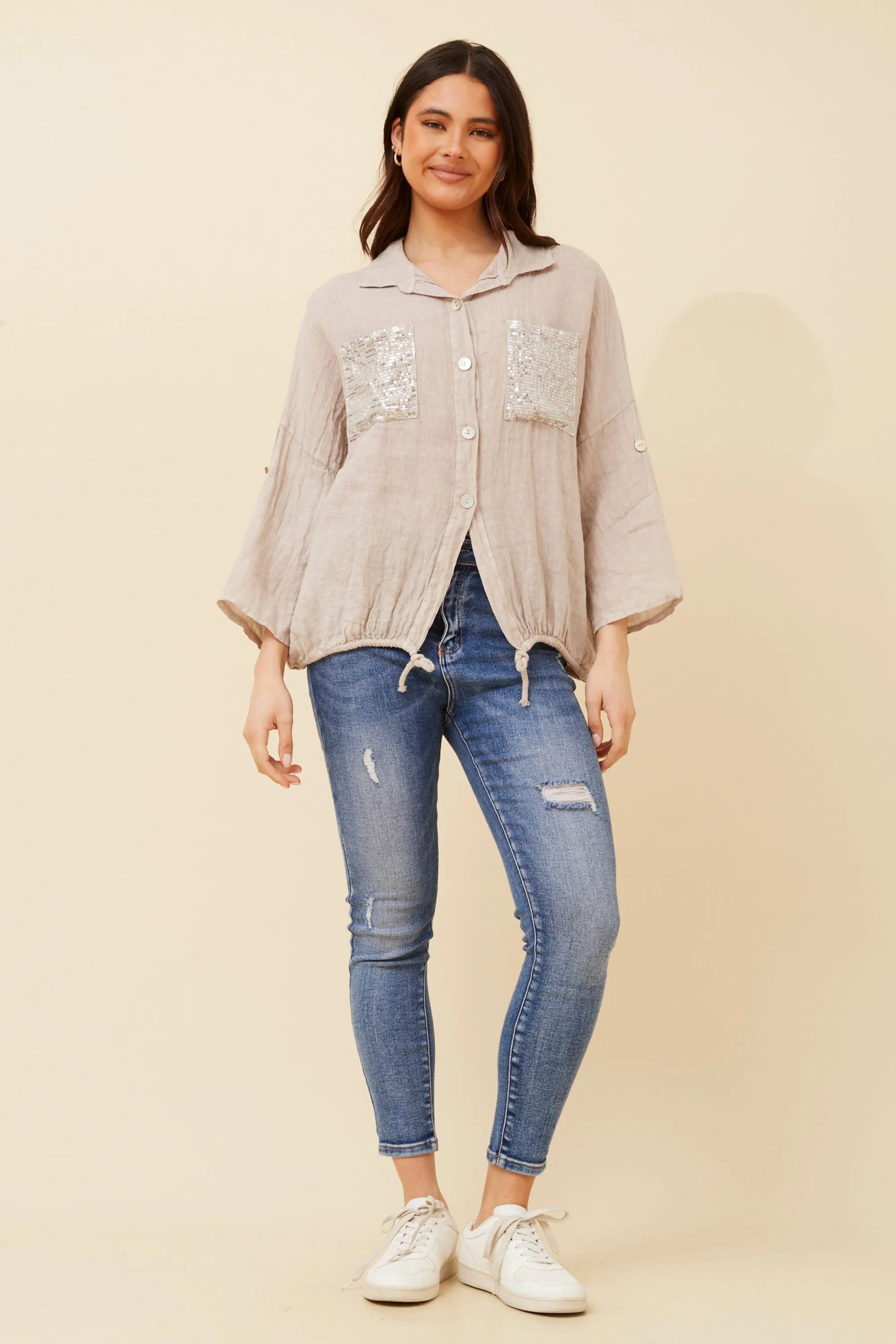 Caroline Morgan Sequin Pocket Shirt