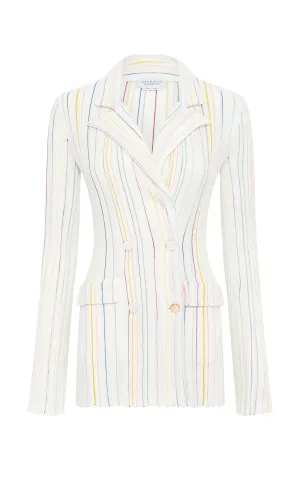 Ceres Pinstripe Knit Jacket in Ivory Multi Merino Wool
