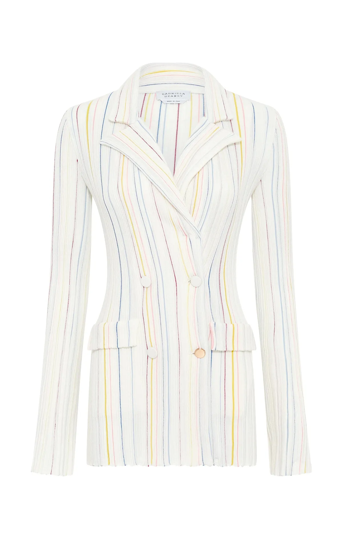 Ceres Pinstripe Knit Jacket in Ivory Multi Merino Wool
