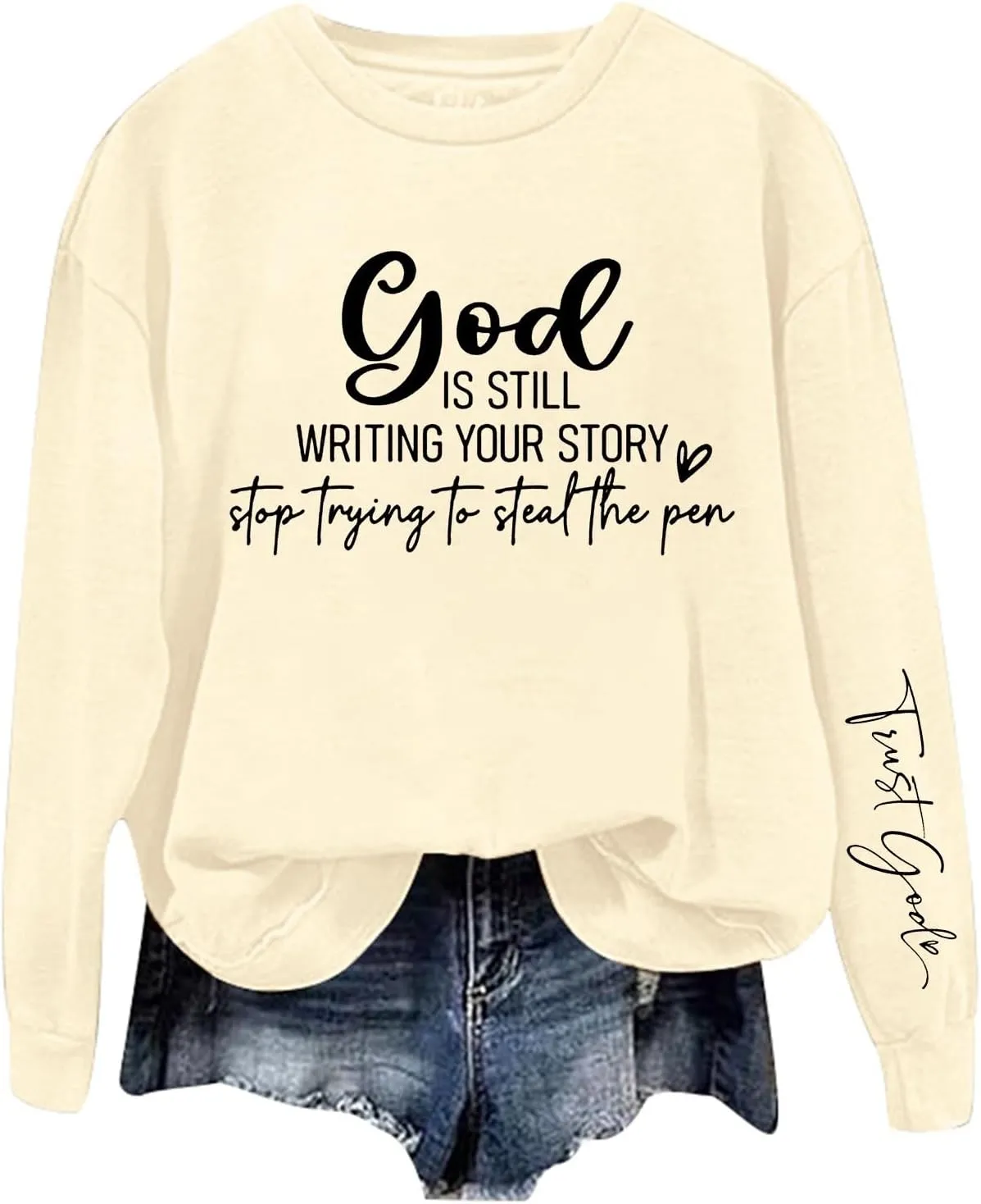 Christian Sweatshirts For Women God Is Still Writing Your Story Letter Graphic Crewneck Long Sleeve Sweatshirt