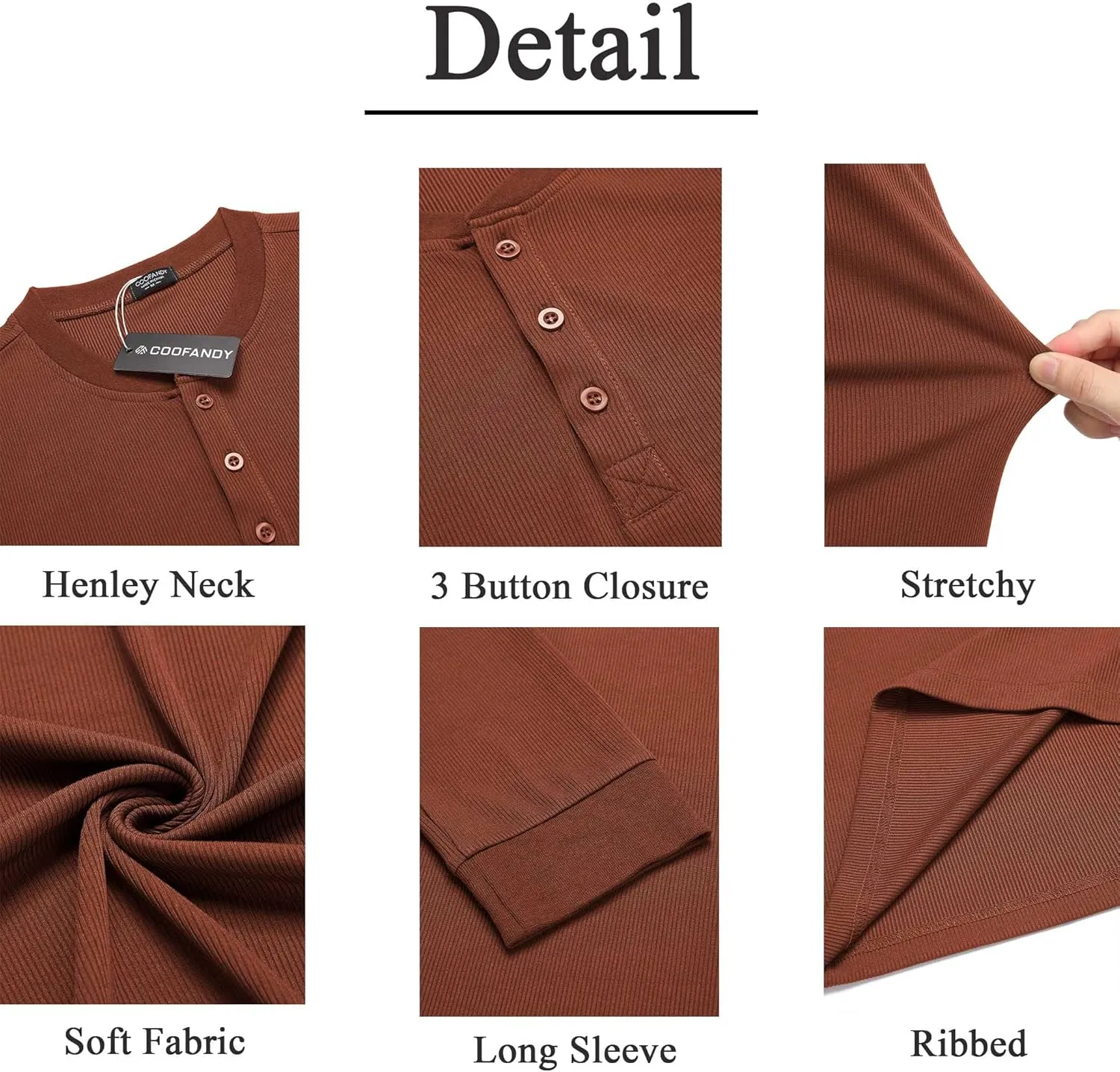 COOFANDY Men's Long Sleeve Henley Shirts Stretch Ribbed T-Shirts Fashion Casual Basic Tops