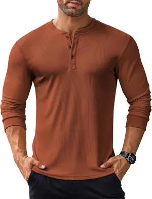 COOFANDY Men's Long Sleeve Henley Shirts Stretch Ribbed T-Shirts Fashion Casual Basic Tops