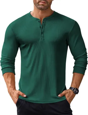 COOFANDY Men's Long Sleeve Henley Shirts Stretch Ribbed T-Shirts Fashion Casual Basic Tops