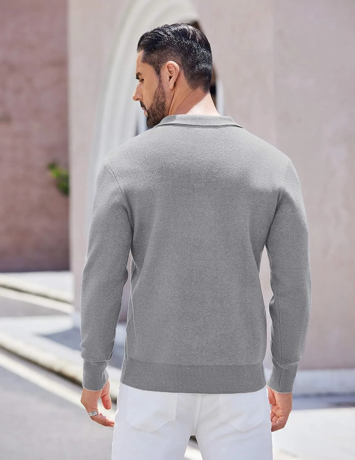 COOFANDY Mens Long Sleeve Polo Sweater Knit Polo Casual Heavyweight Thermal Pullover Sweater with Pocket