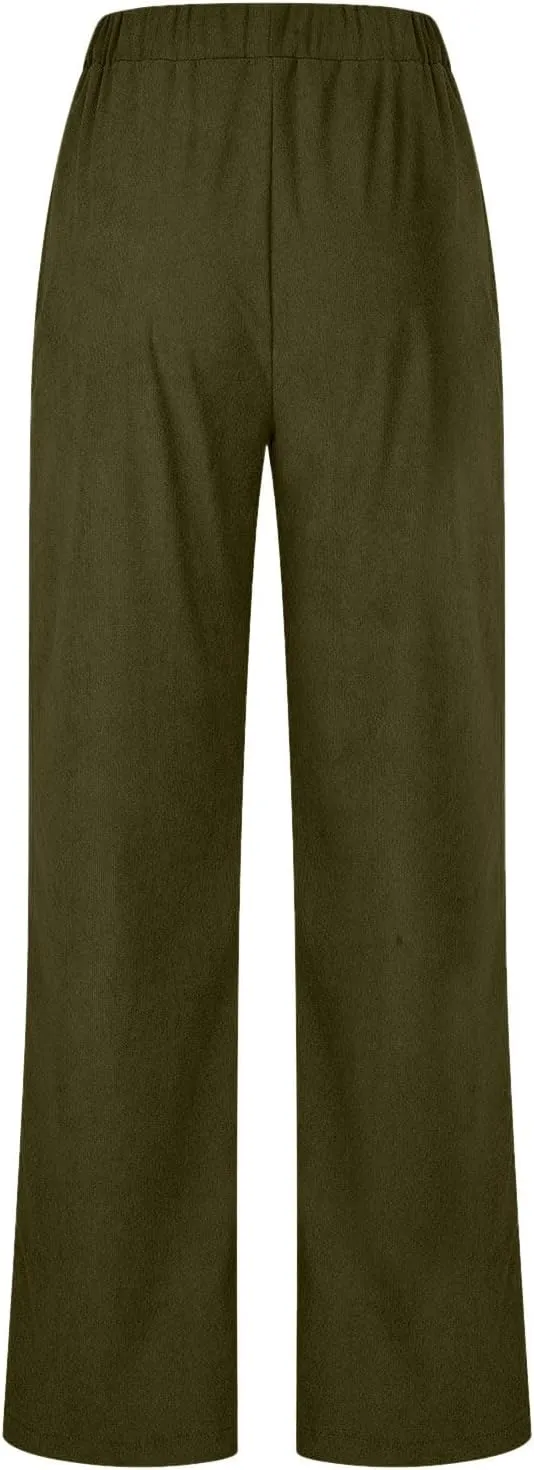 Corduroy Pants for Women 2024 Pull On Straight Leg Slacks Elastic High Waist Trousers Soft Comfy Casual Pants