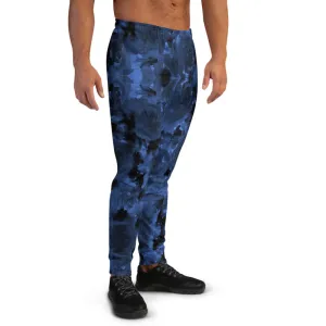 Dark Blue Floral Men's Joggers, Abstract Designer Comfortable Pants For Men-Made in USA/EU/MX
