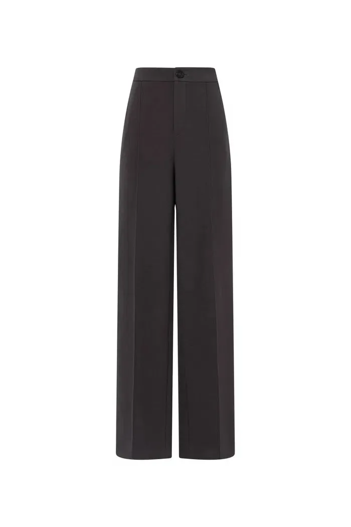 Domi Dark Grey Buttoned Straight Leg Sweatpants in Tencel-Wool Blend