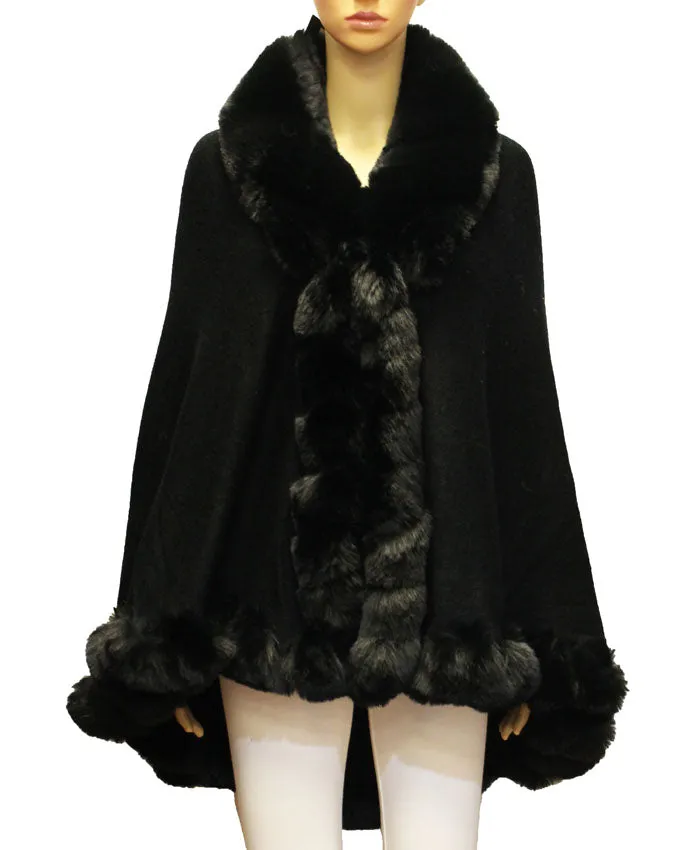 Elegant Faux Fur Trim Cape-SHW2106