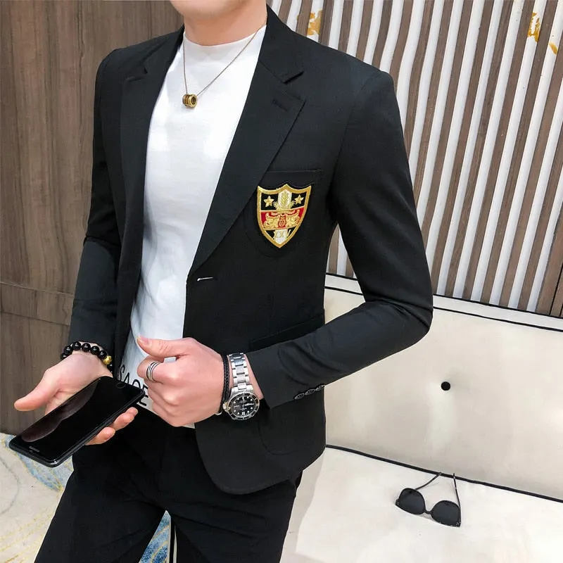 Embroidered Notch Lapel Cotton Polyester Blazer