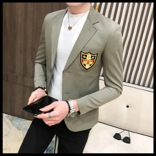 Embroidered Notch Lapel Cotton Polyester Blazer