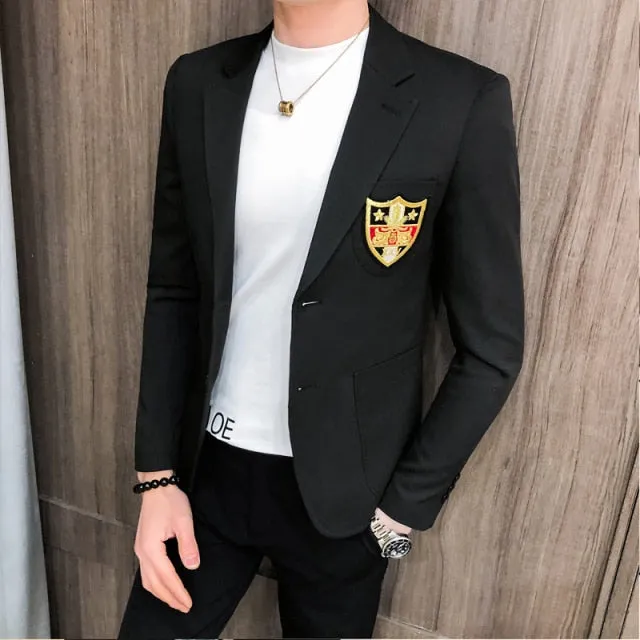 Embroidered Notch Lapel Cotton Polyester Blazer