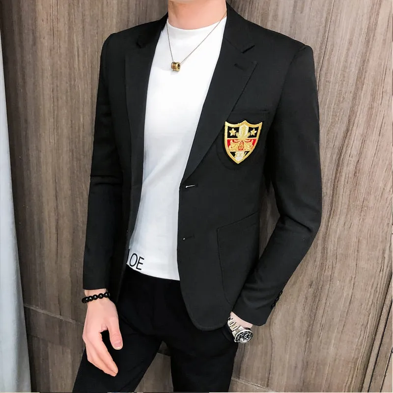 Embroidered Notch Lapel Cotton Polyester Blazer